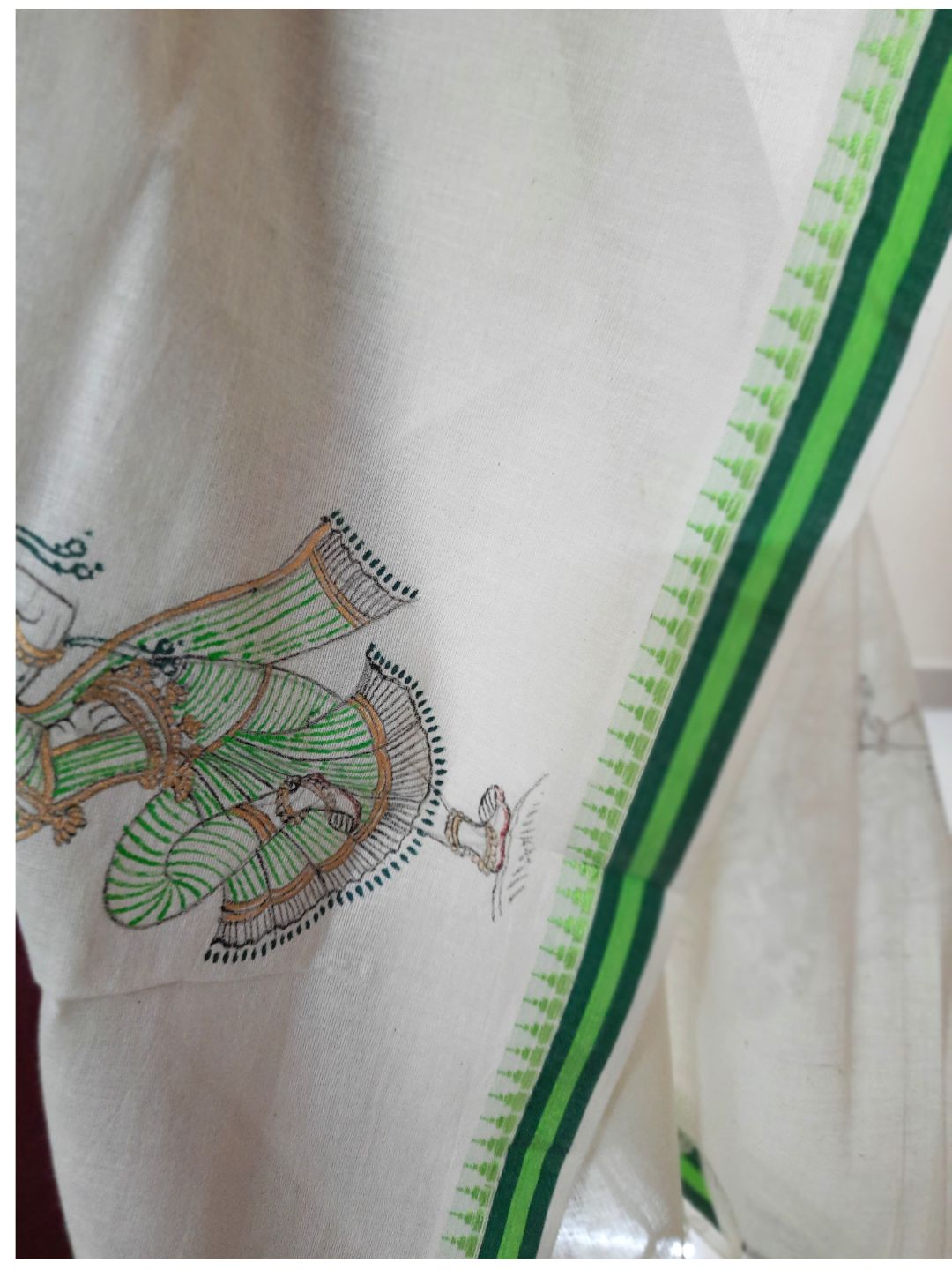 Offwhite cotton Dupatta with handpainted pattachitra motifs