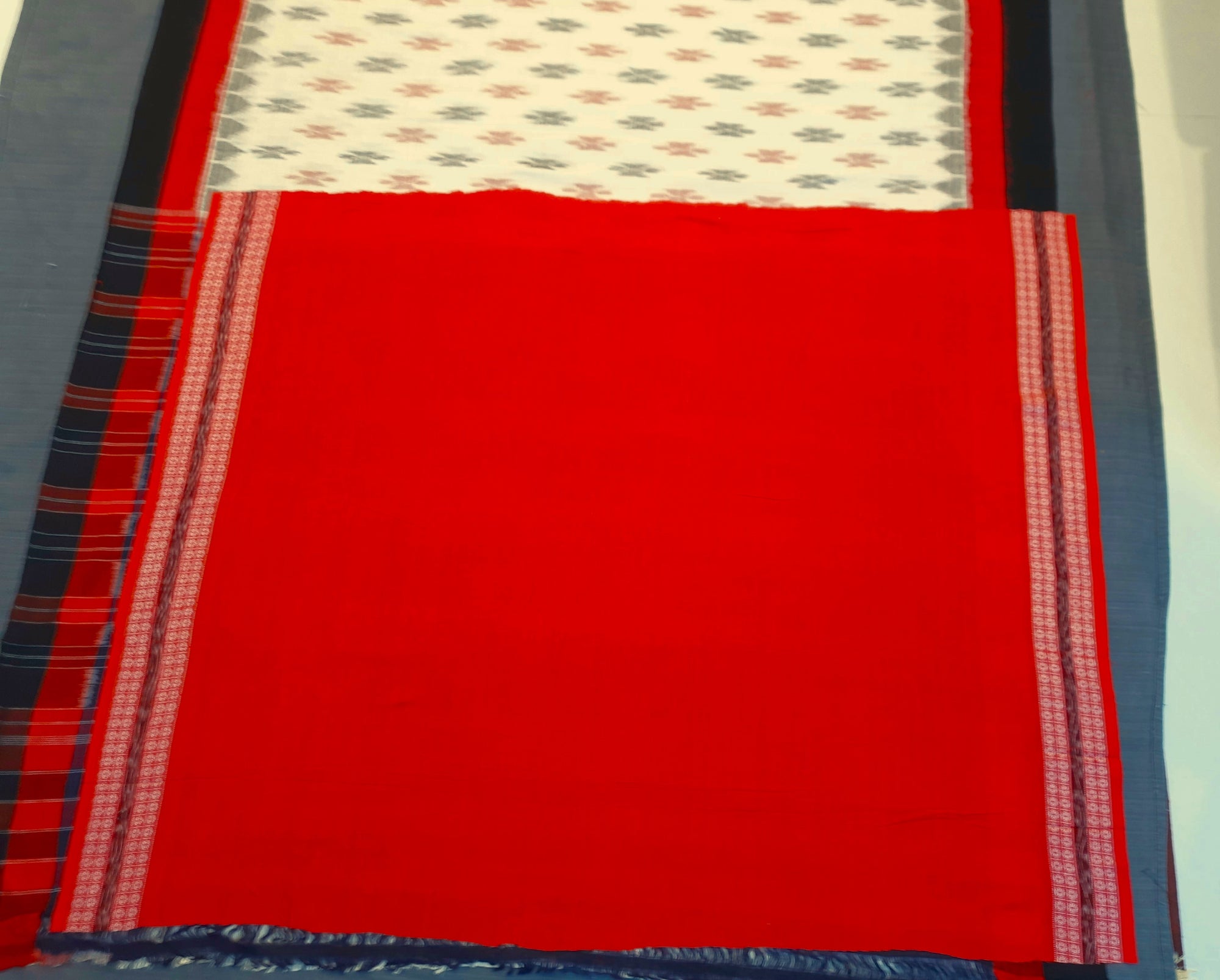 Offwhite Cotton Odisha Ikat saree  with mix match cotton ikat blouse