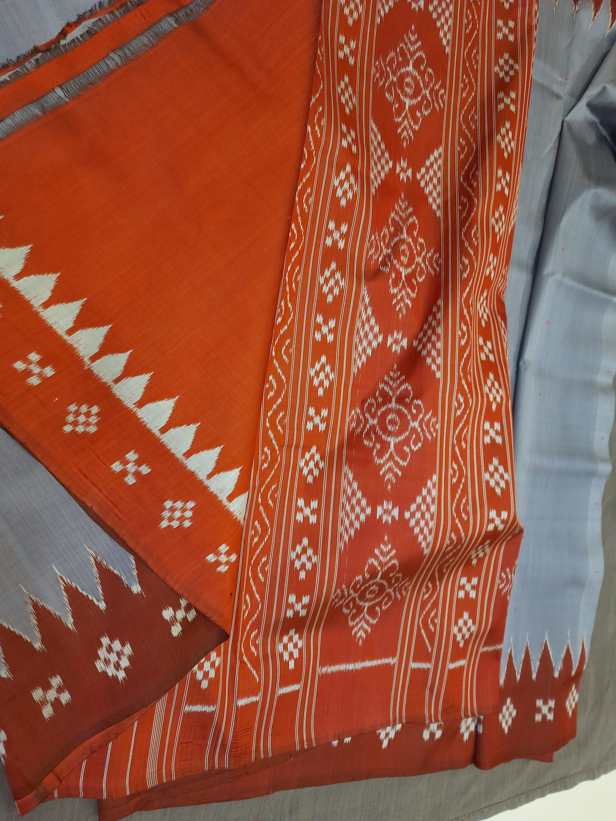 Grey Odisha Ikat Mulberry Silk Saree with running blouse piece