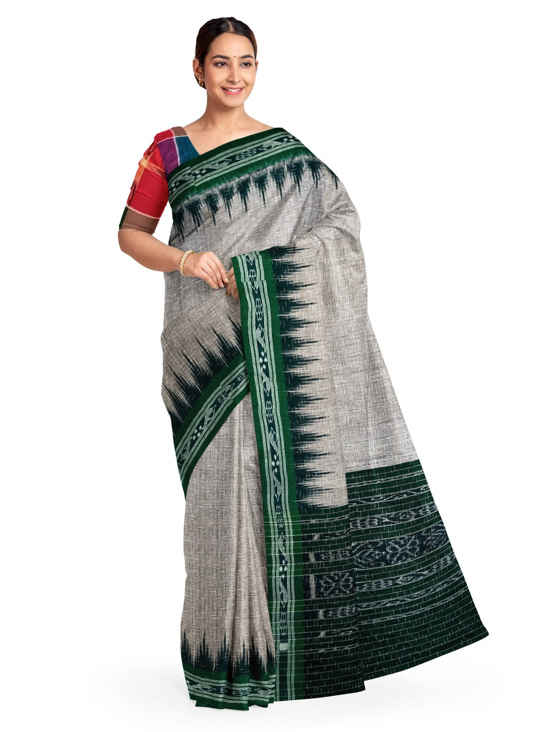 Grey Cotton Odisha Ikat saree  with mix match cotton ikat blouse piece
