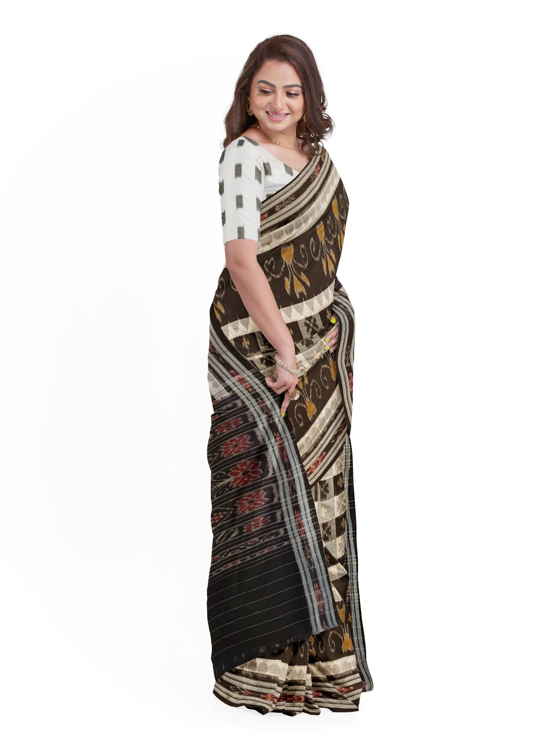 Black hyco design Cotton Odisha Ikat saree  with  cotton ikat blouse piece