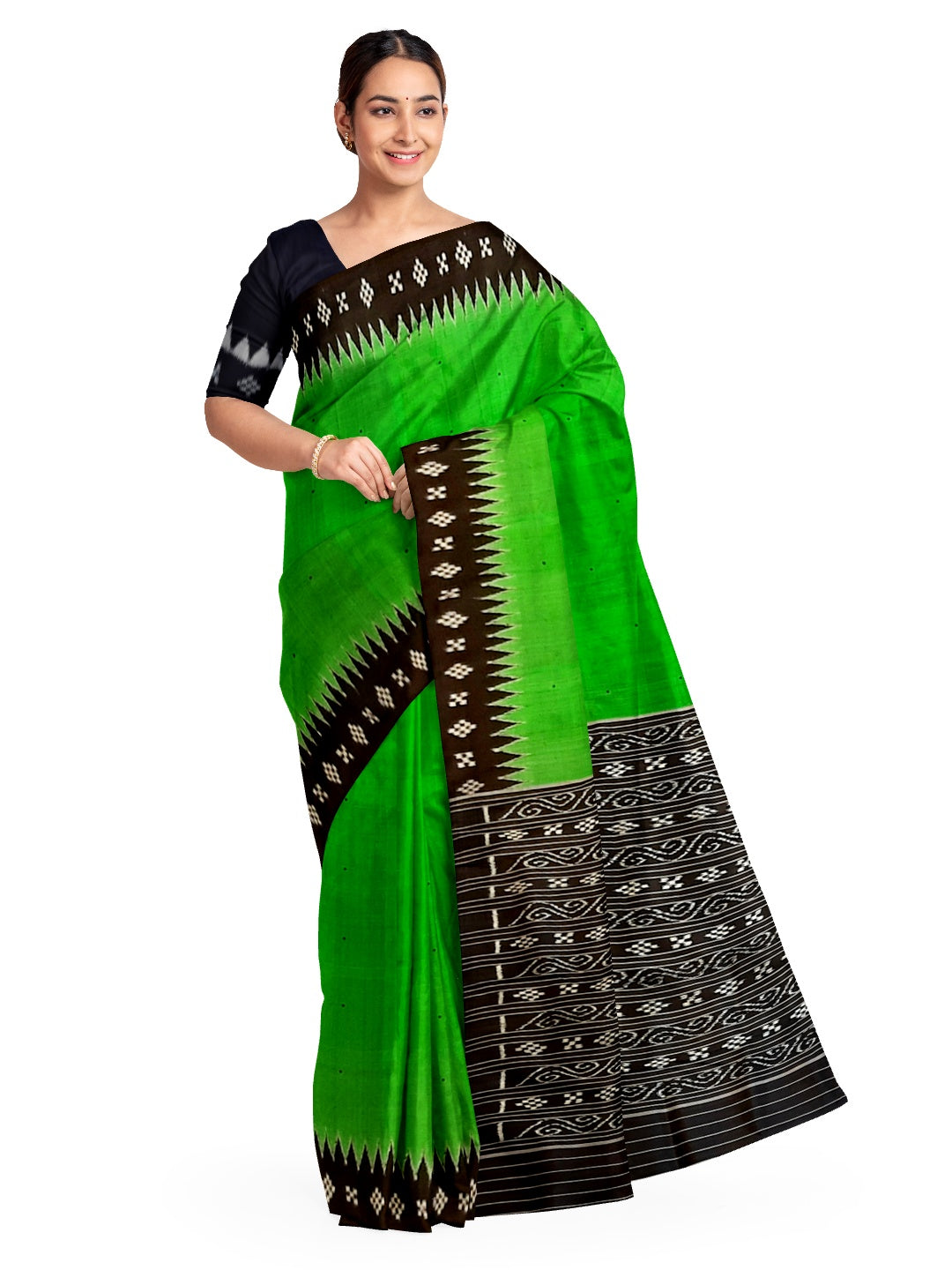 LightGreen Odisha Ikat Mulberry Silk Saree with running blouse piece