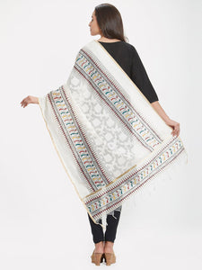CraftsCollection.in - Offwhite Dupatta with handpainted tribal motifs