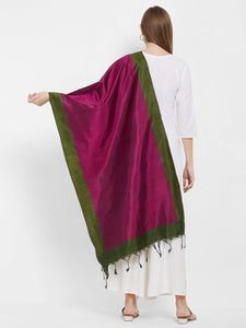 CraftsCollection.in -Pink and Green Pure Silk Stole