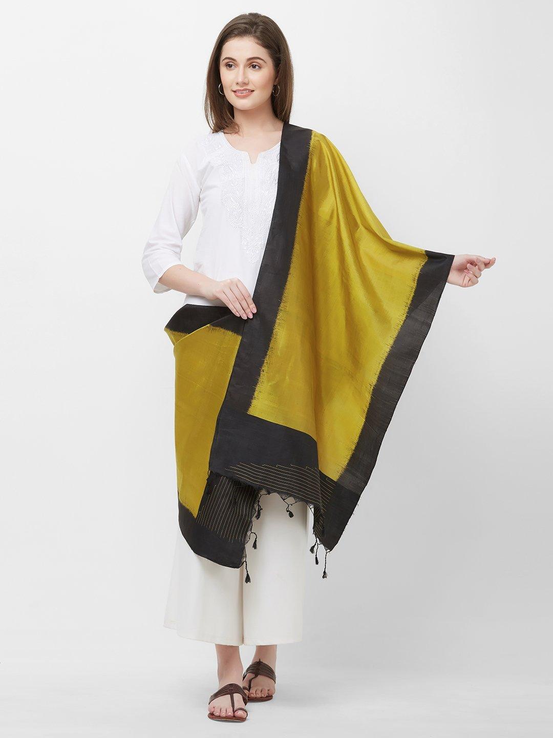 CraftsCollection.in -Golden and Black Pure Silk Stole
