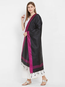 CraftsCollection.in -Black and Pink Pure Silk Stole