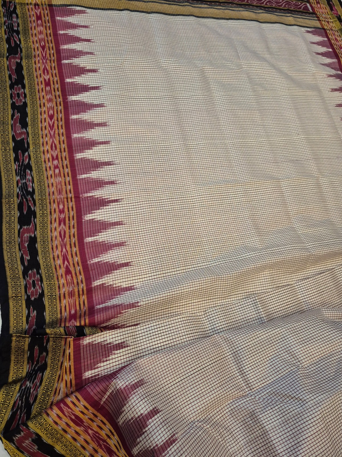 Pinkish Beige Sachipar Khandua Pata Silk Saree with cotton ikat blouse piece