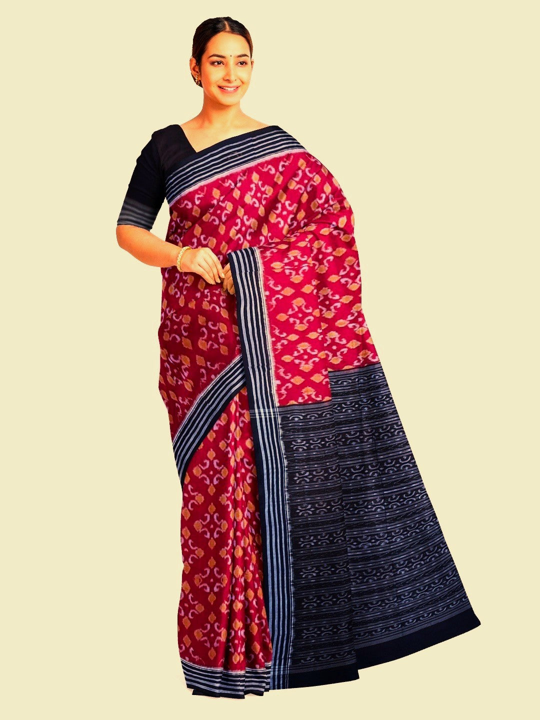 Red Sambalpuri Cotton Saree with running blouse piece