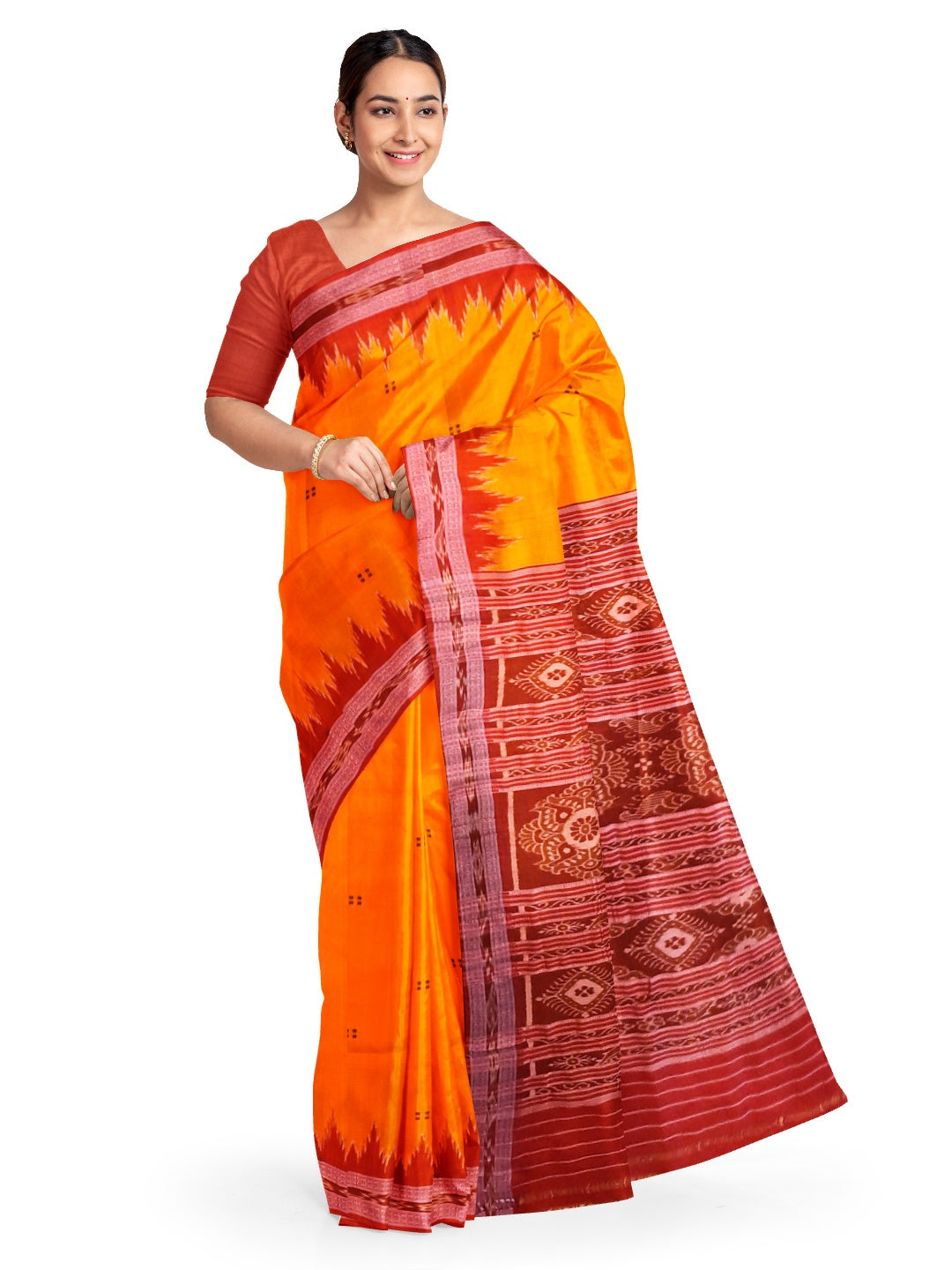 Golden with Red Odisha Khandua Pata Silk Saree