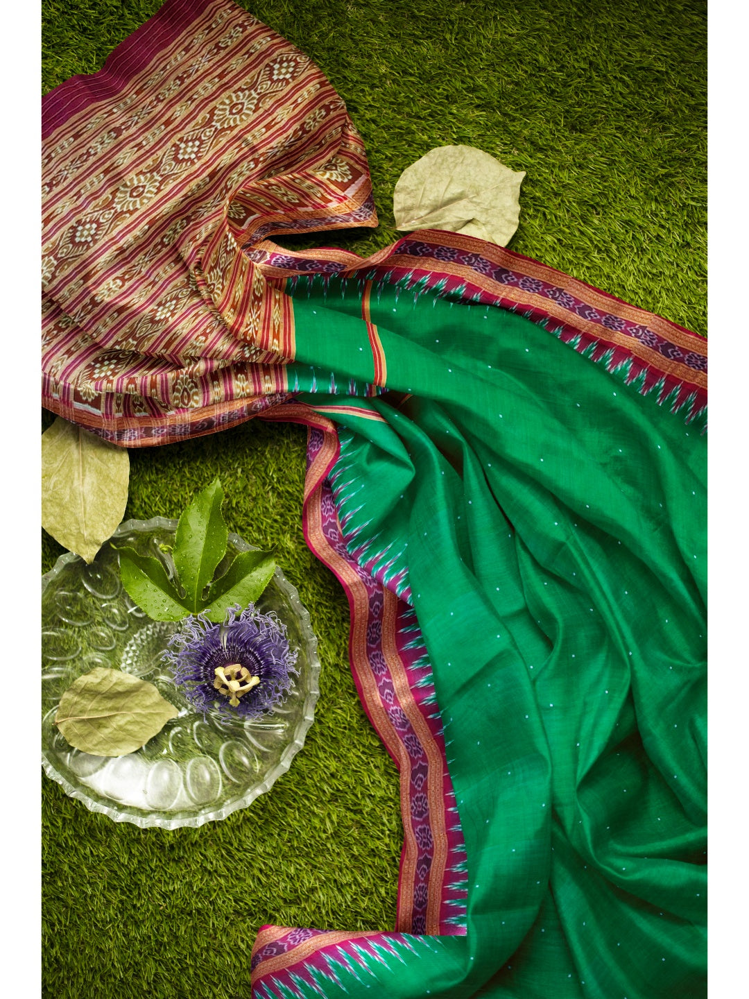 Green with Pink Odisha Khandua Pata Silk Saree