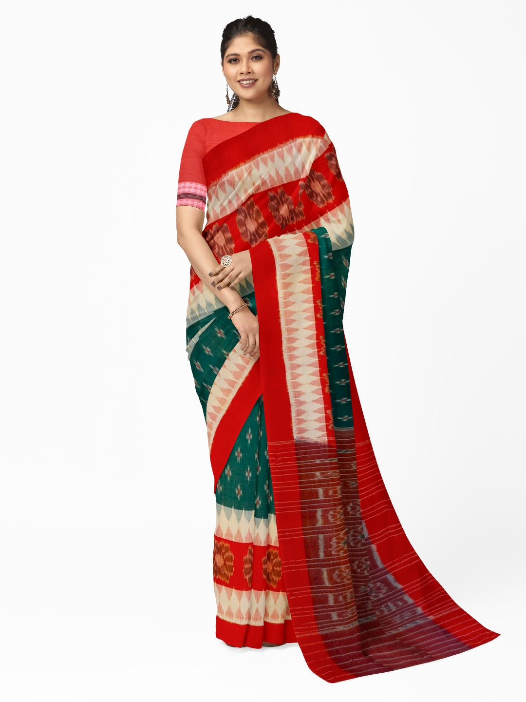 Multi colured Cotton Odisha Ikat saree  with mix match cotton ikat blouse