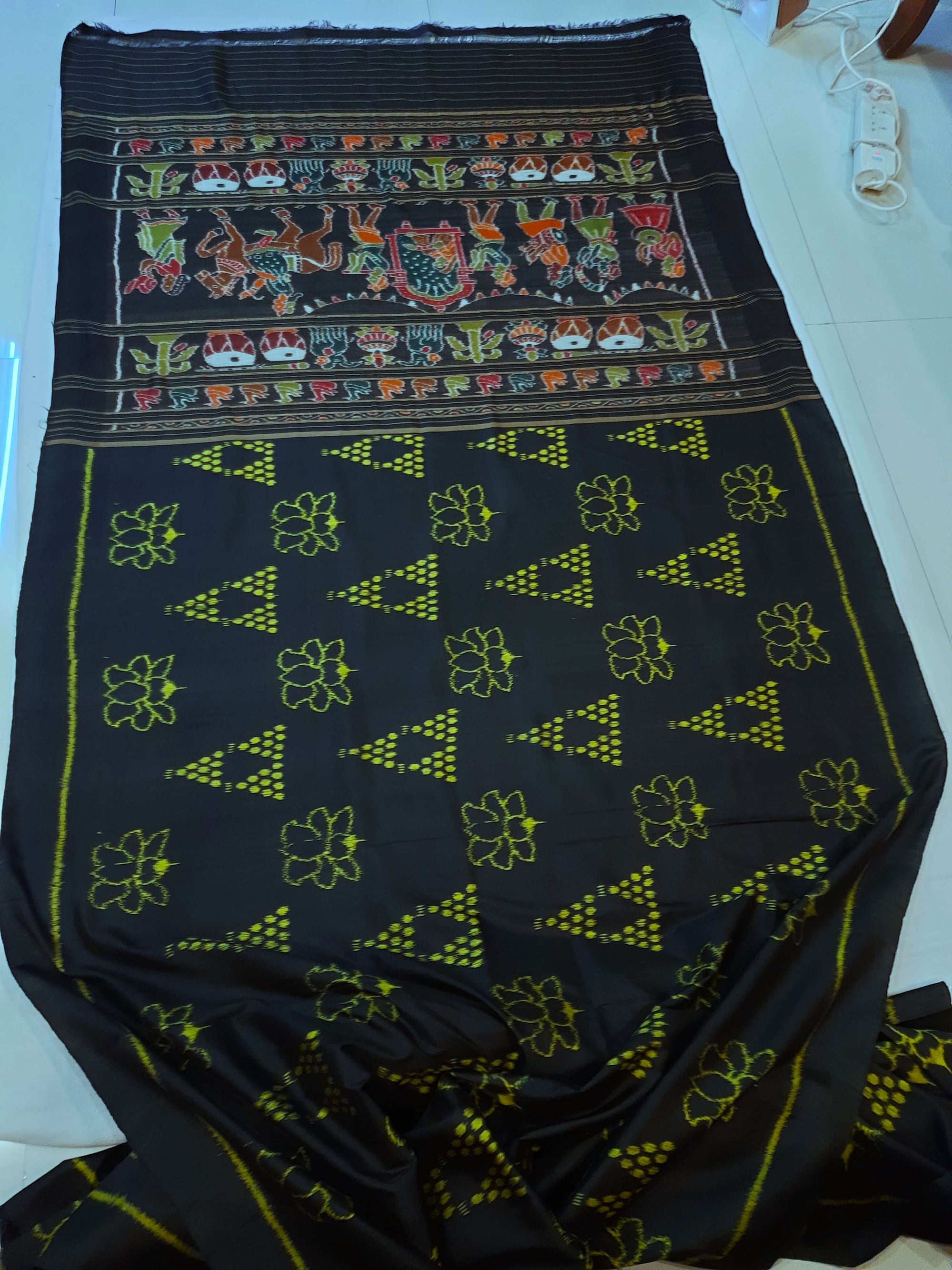 Black Odisha Khandua Pata Silk Saree with Silk Blouse piece