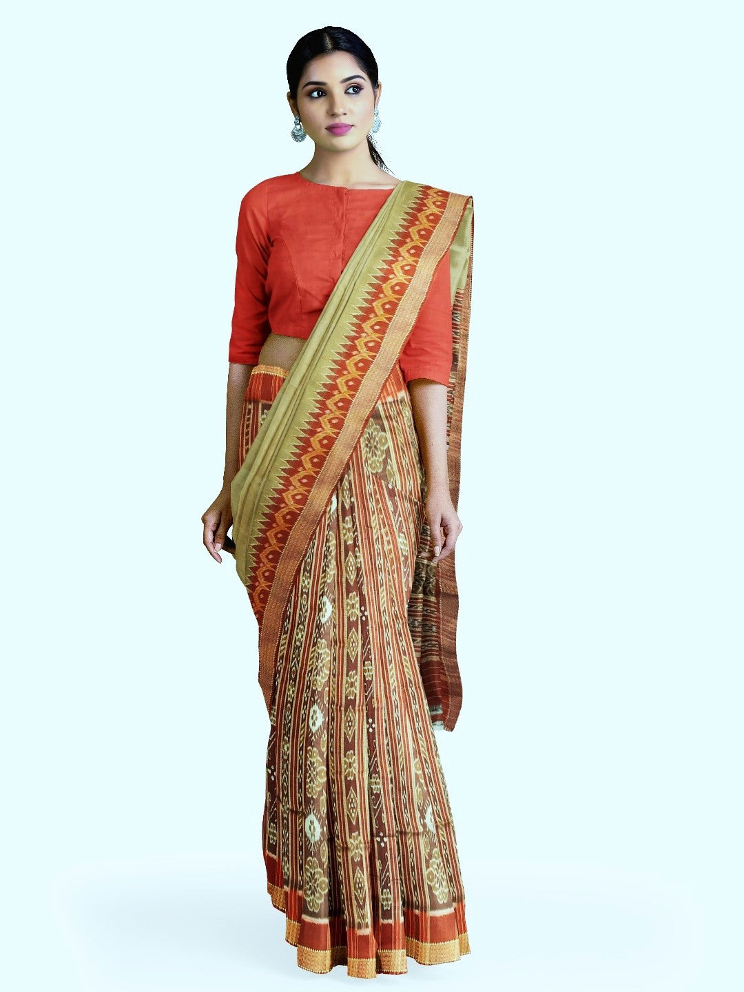 Light Greenish Beige Patli Pleats Odisha Khandua Pata Silk Saree