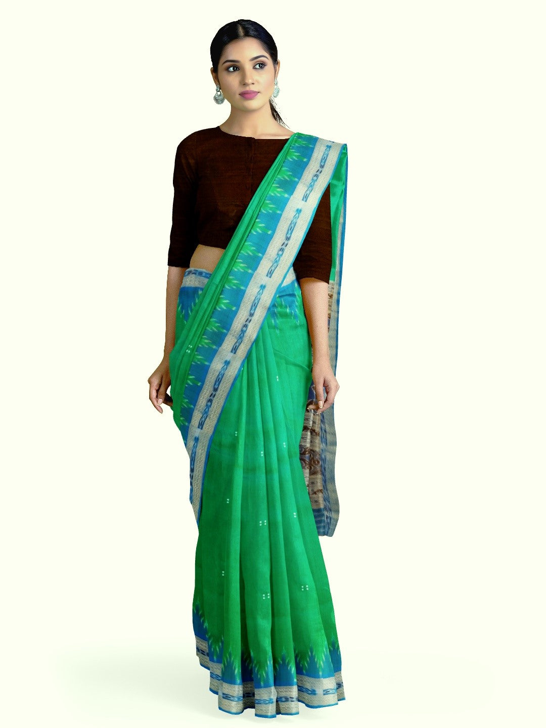 Green with Blue Odisha Khandua Pata Silk Saree