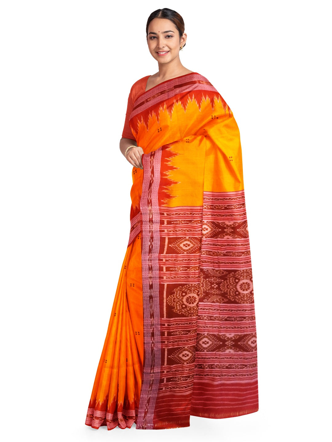 Golden with Red Odisha Khandua Pata Silk Saree