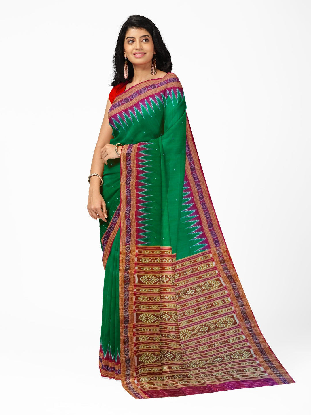 Green with Pink Odisha Khandua Pata Silk Saree