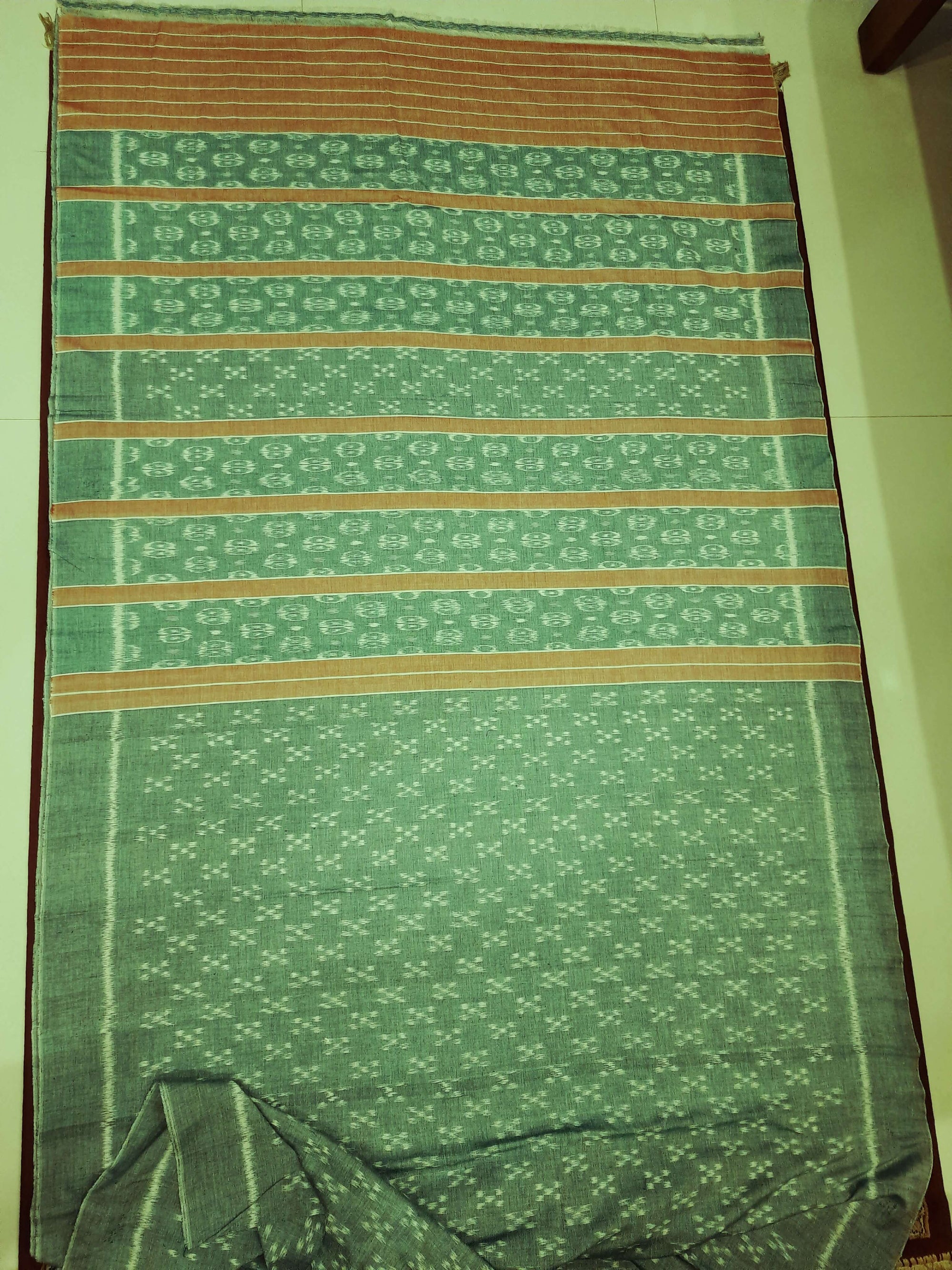 Green Cotton Odisha Ikat saree with mix match cotton ikat blouse piece