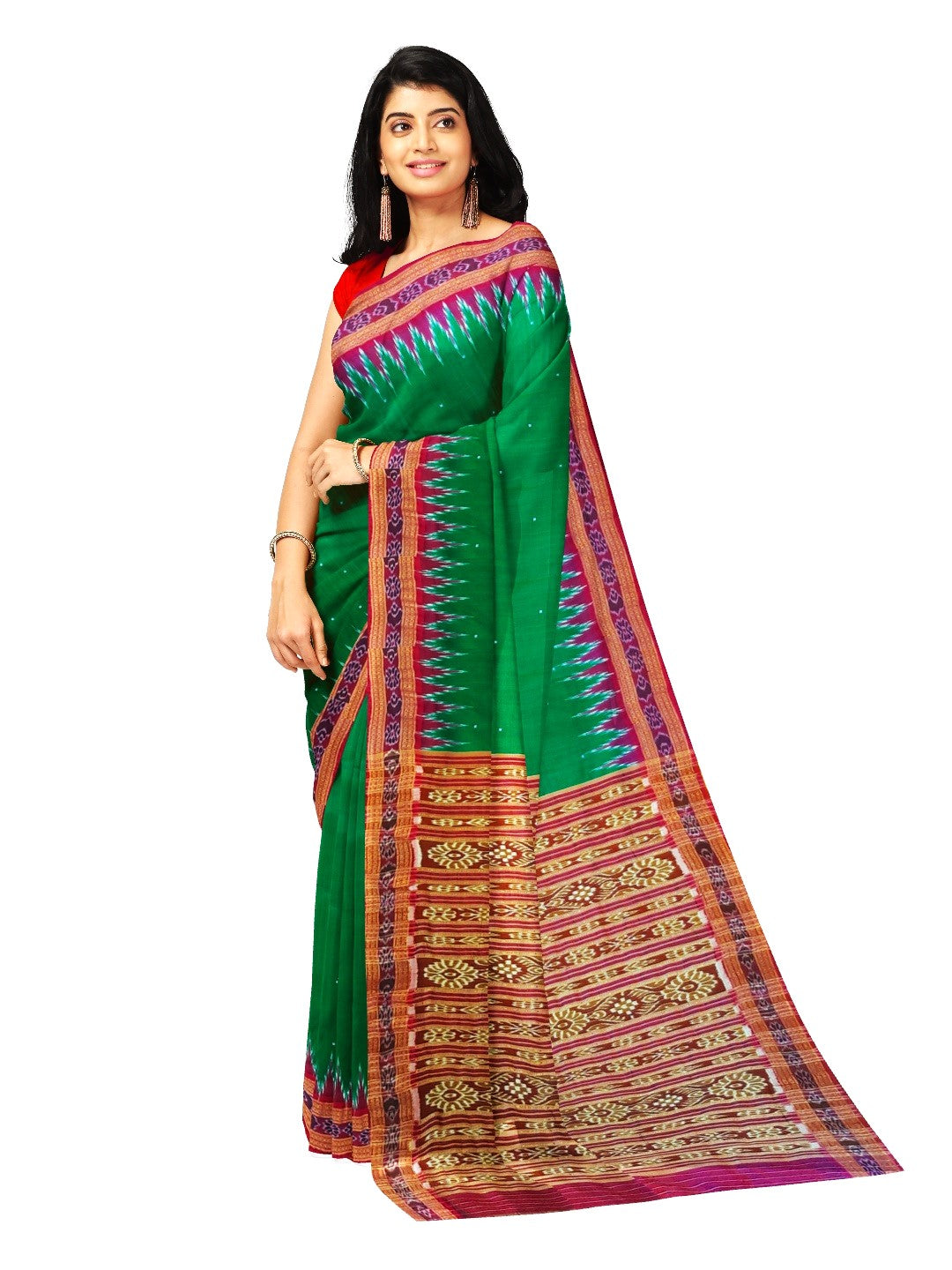 Green with Pink Odisha Khandua Pata Silk Saree