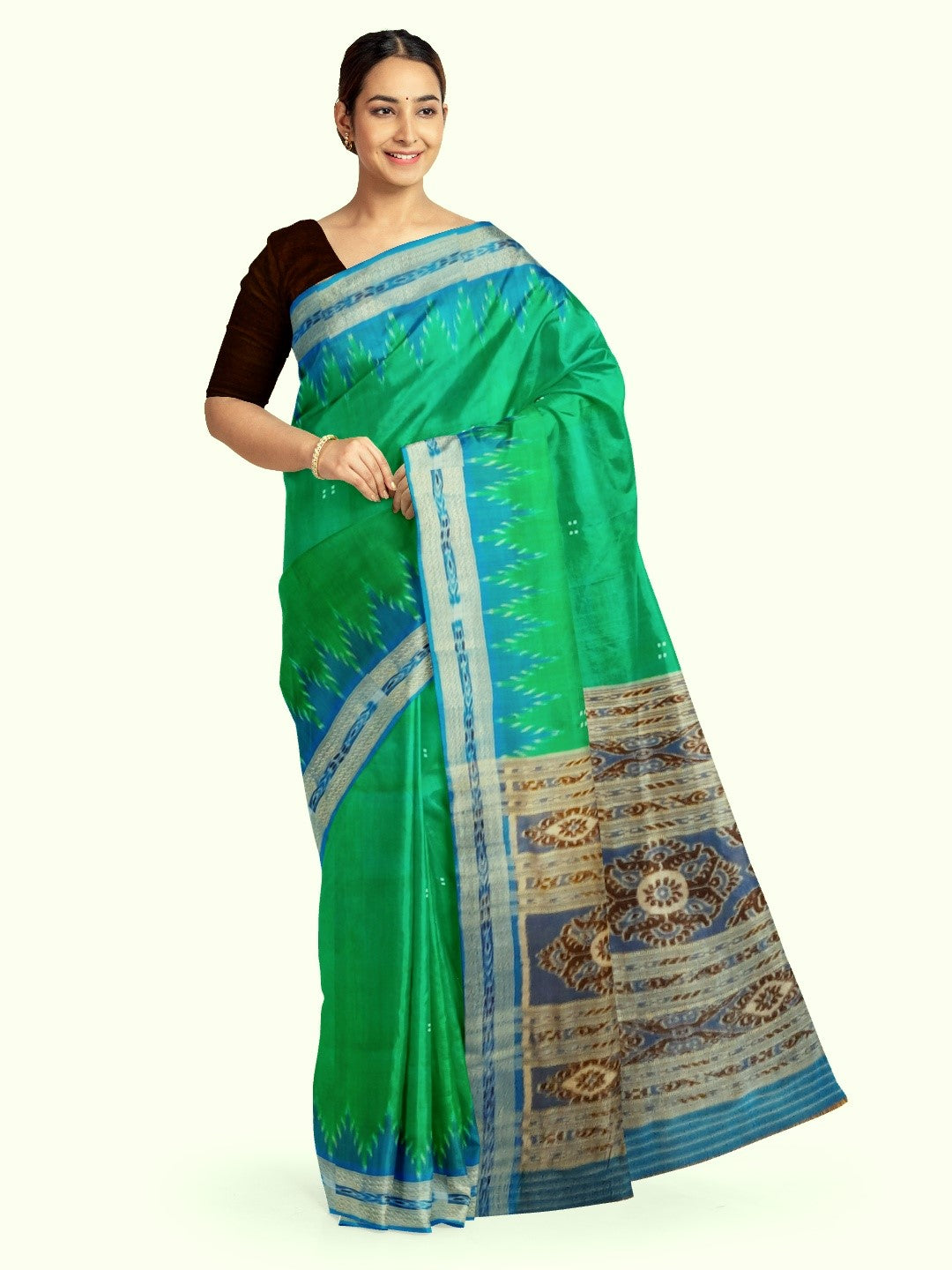 Green with Blue Odisha Khandua Pata Silk Saree