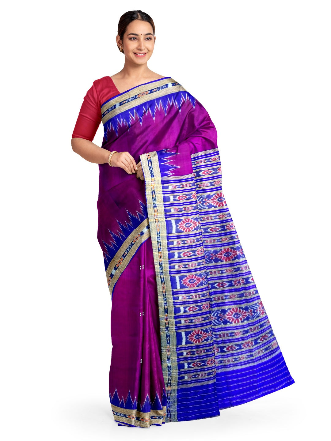 Purple with Blue Odisha Khandua Pata Silk Saree