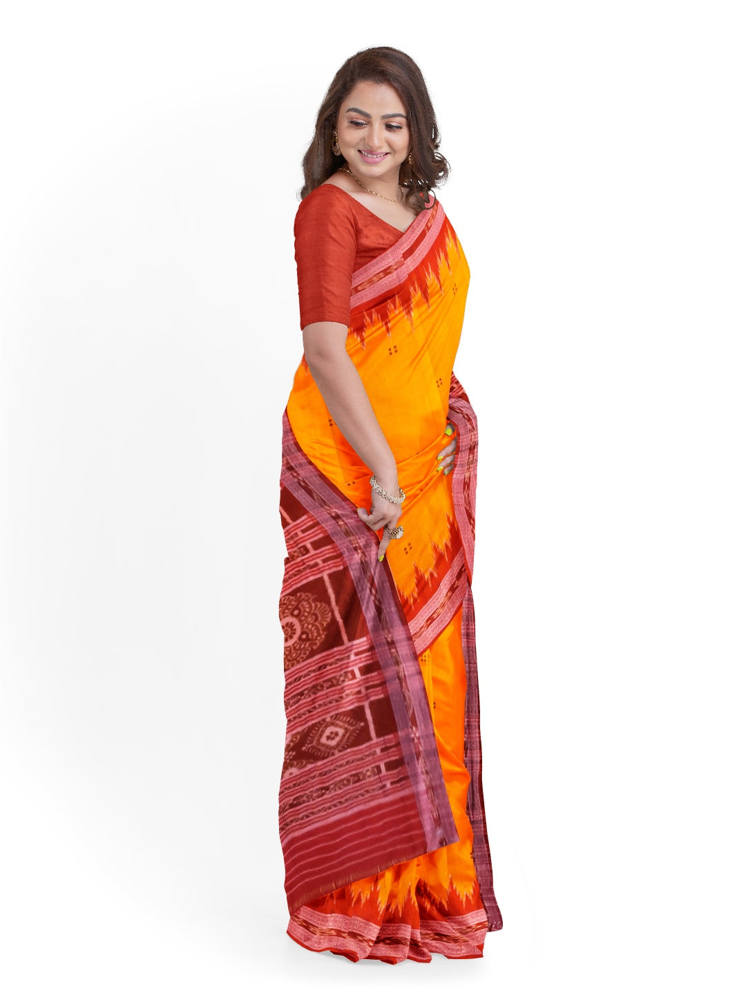 Golden with Red Odisha Khandua Pata Silk Saree