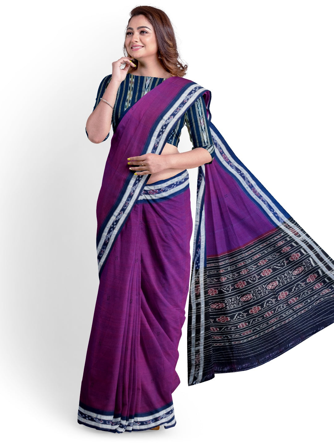 Purple with Blue combination Odisha Ikat saree  with cotton ikat blouse piece