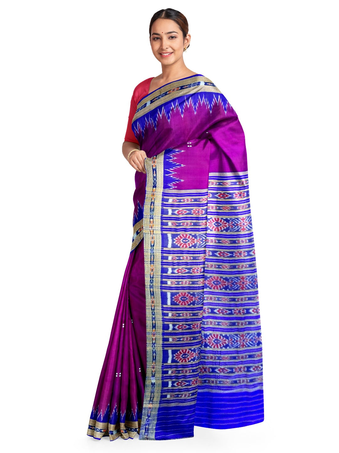 Purple with Blue Odisha Khandua Pata Silk Saree