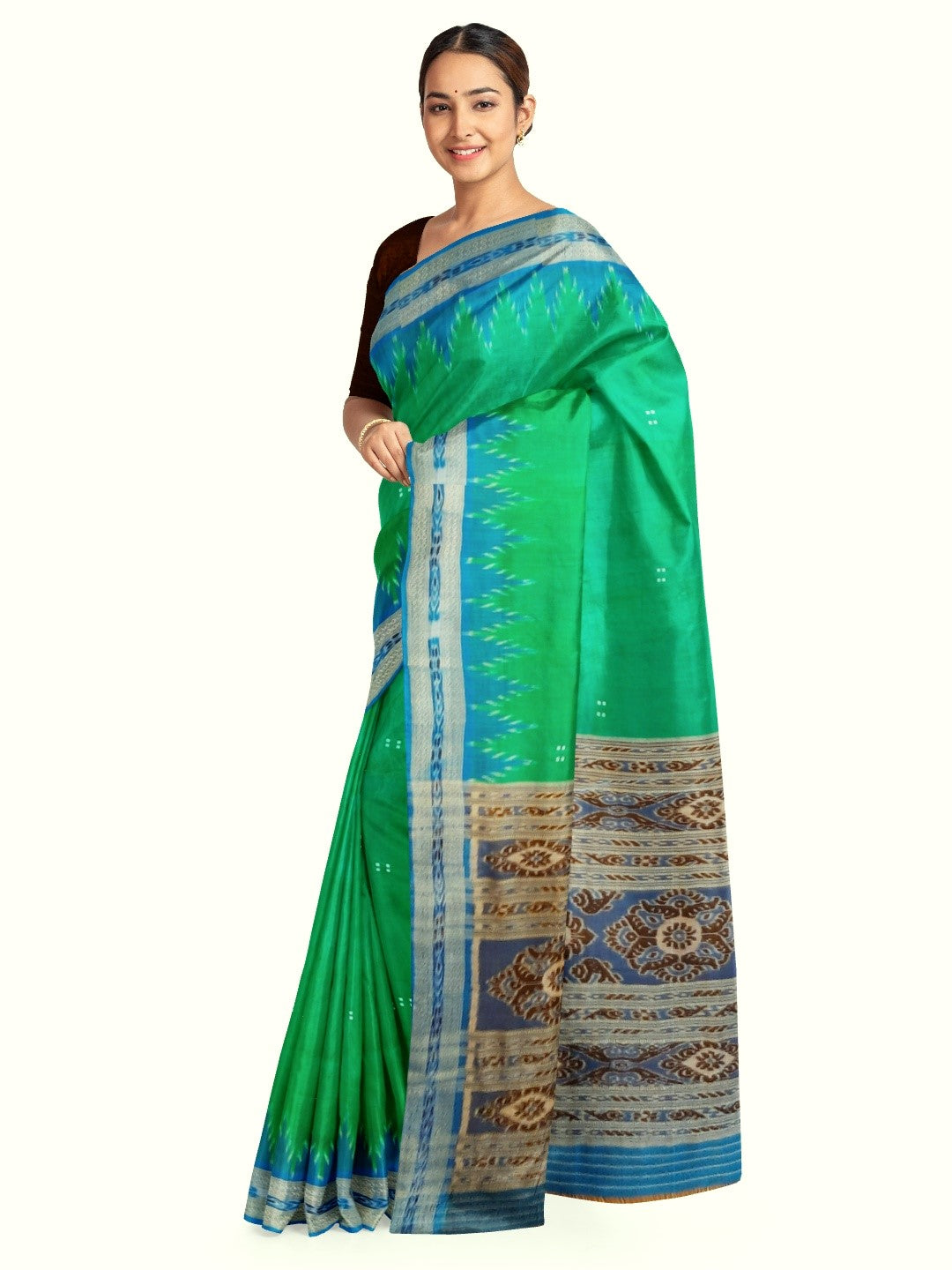 Green with Blue Odisha Khandua Pata Silk Saree