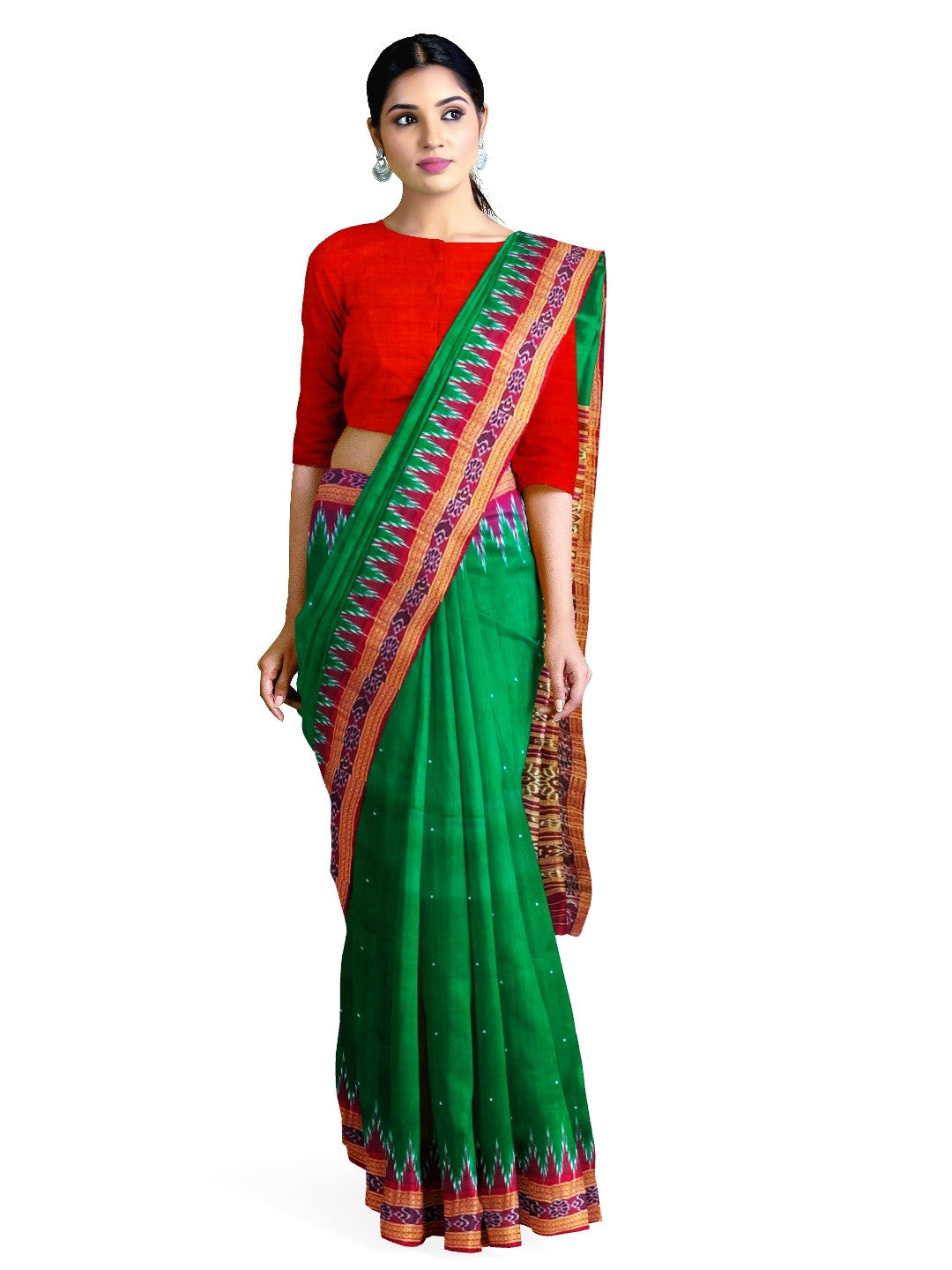 Green with Pink Odisha Khandua Pata Silk Saree