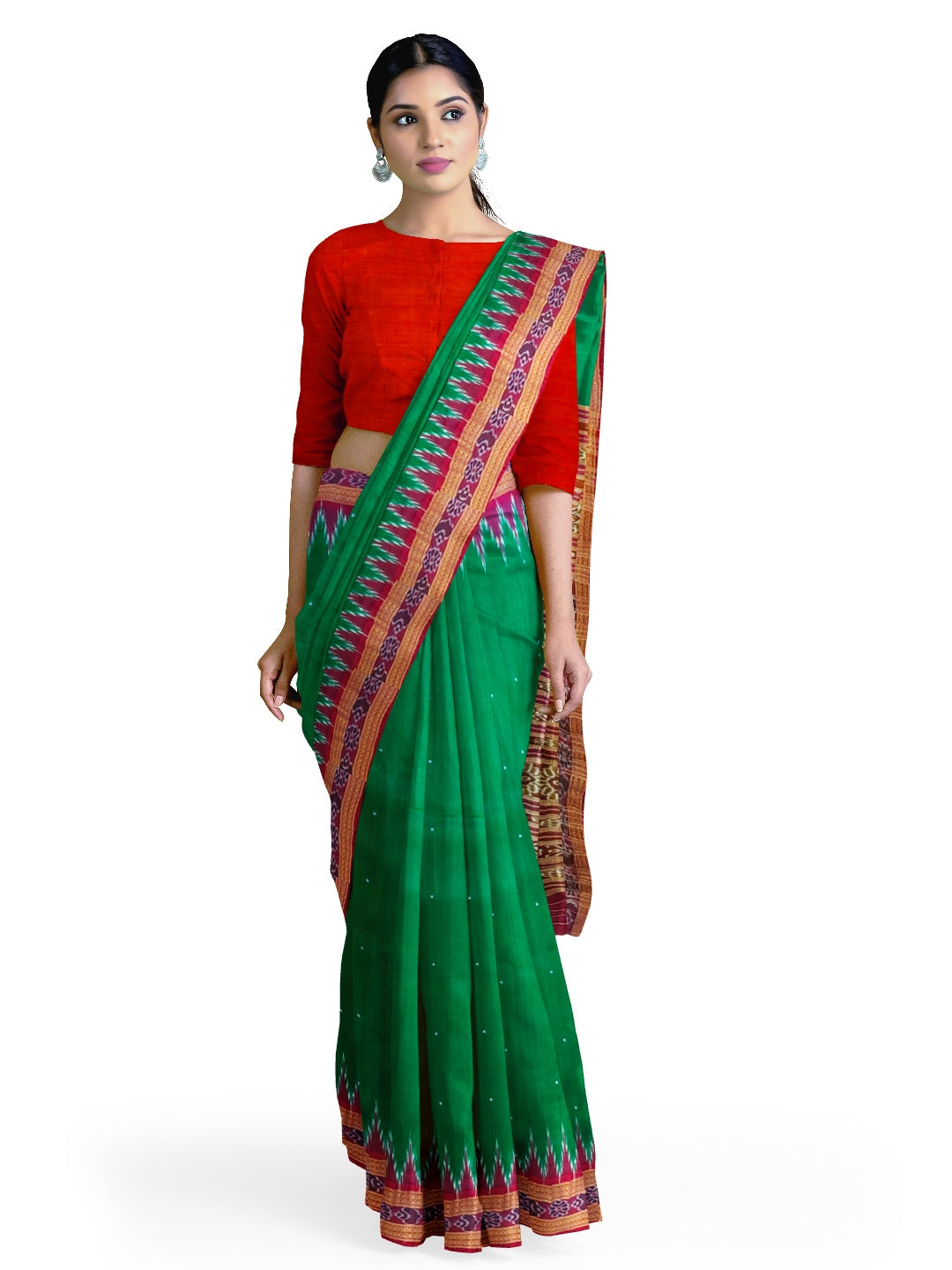 Green with Pink Odisha Khandua Pata Silk Saree