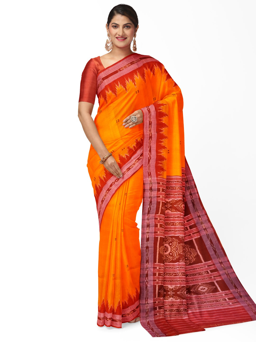 Golden with Red Odisha Khandua Pata Silk Saree