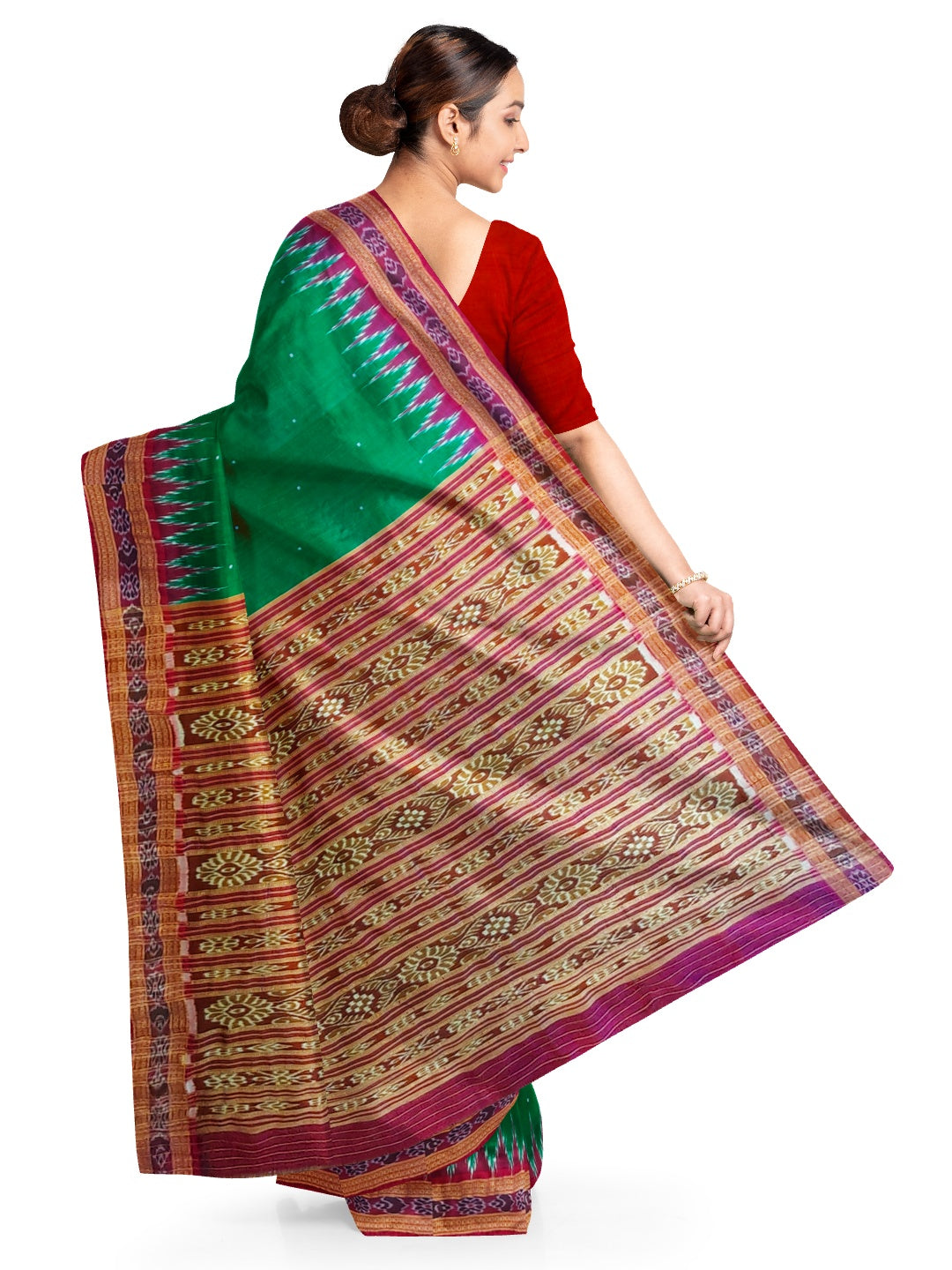 Green with Pink Odisha Khandua Pata Silk Saree