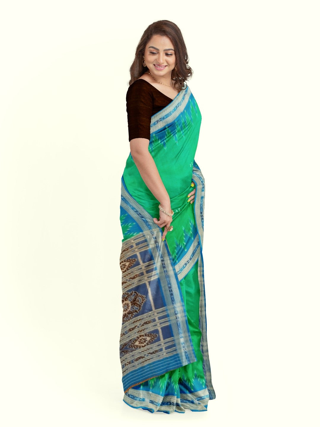 Green with Blue Odisha Khandua Pata Silk Saree