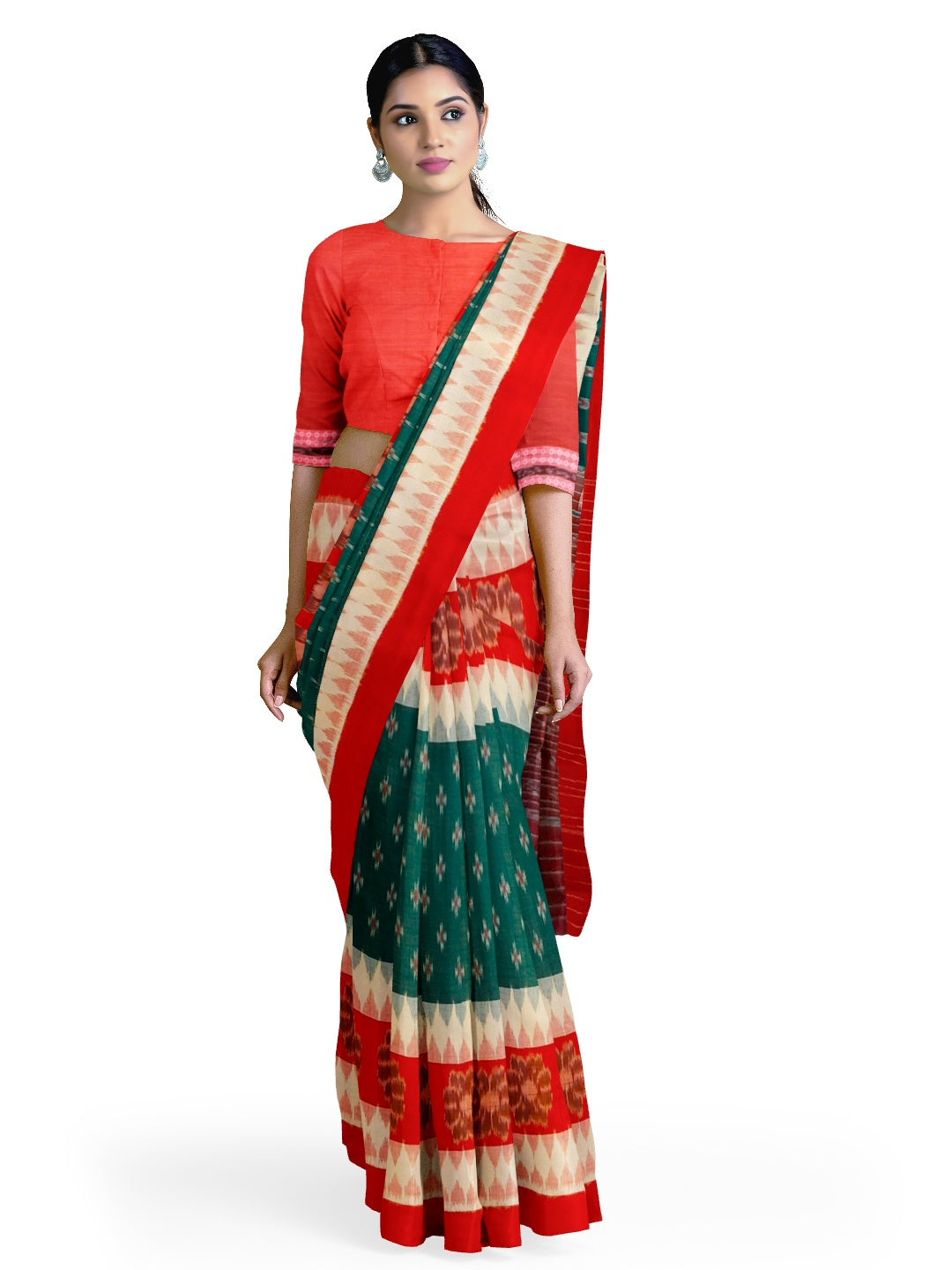 Multi colured Cotton Odisha Ikat saree  with mix match cotton ikat blouse