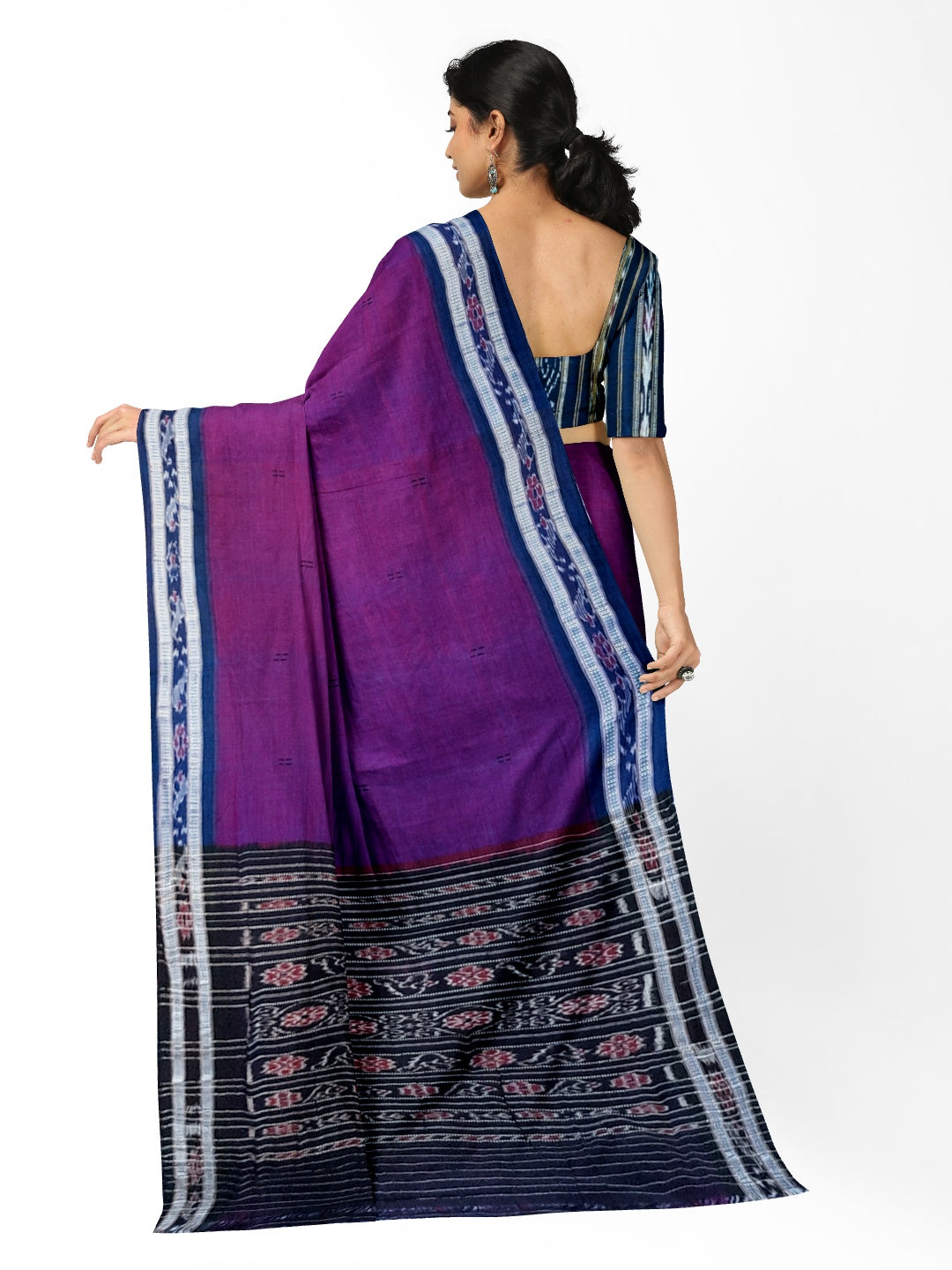 Purple with Blue combination Odisha Ikat saree  with cotton ikat blouse piece