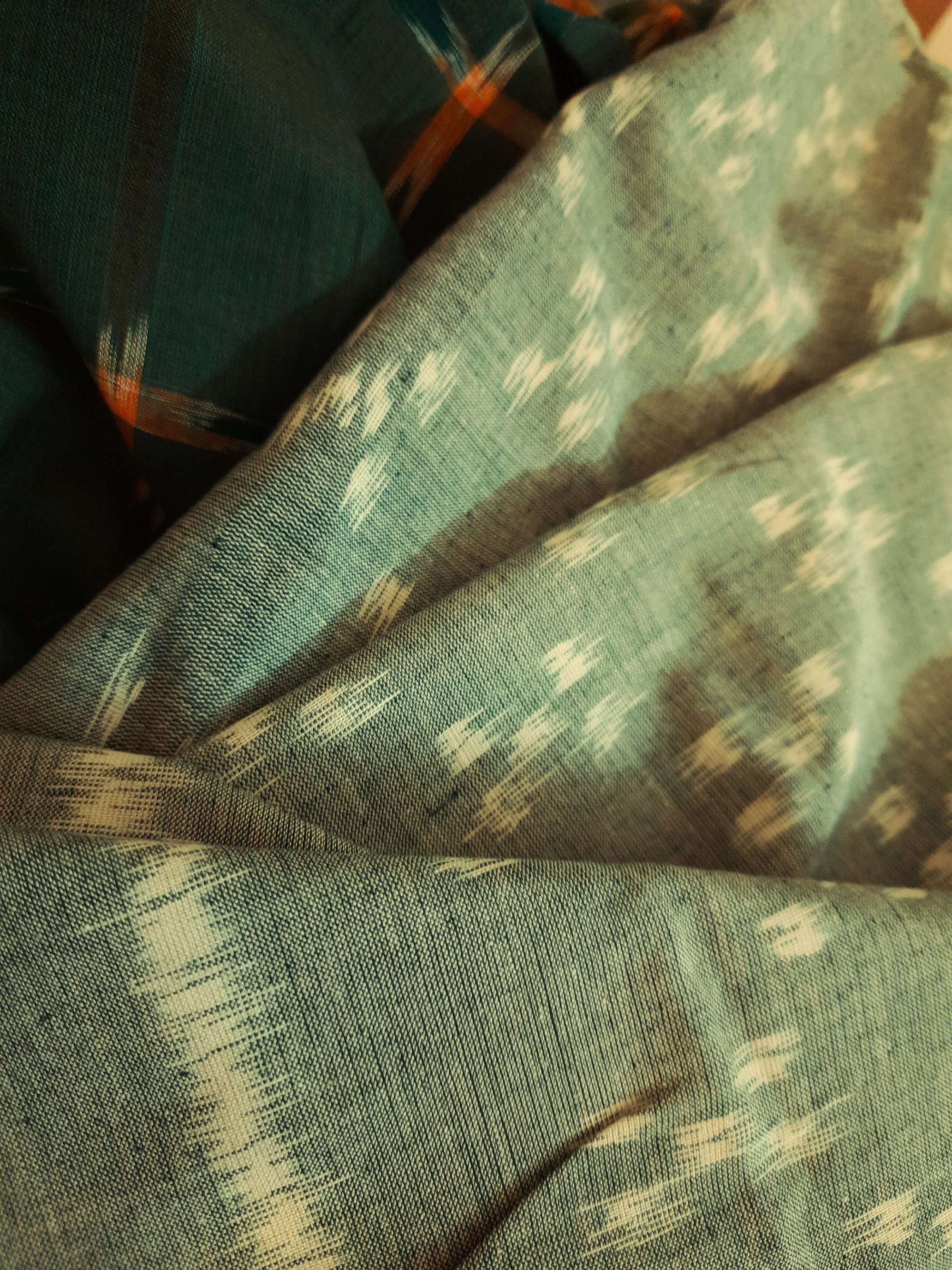 Green Cotton Odisha Ikat saree with mix match cotton ikat blouse piece