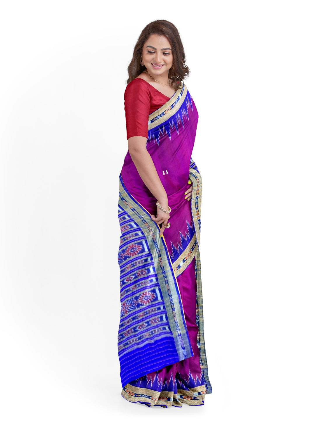 Purple with Blue Odisha Khandua Pata Silk Saree