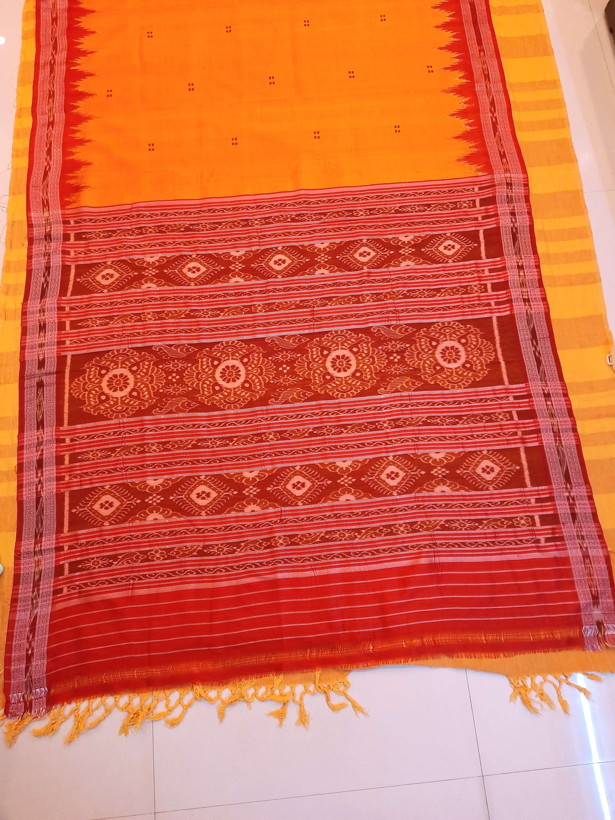 Golden with Red Odisha Khandua Pata Silk Saree