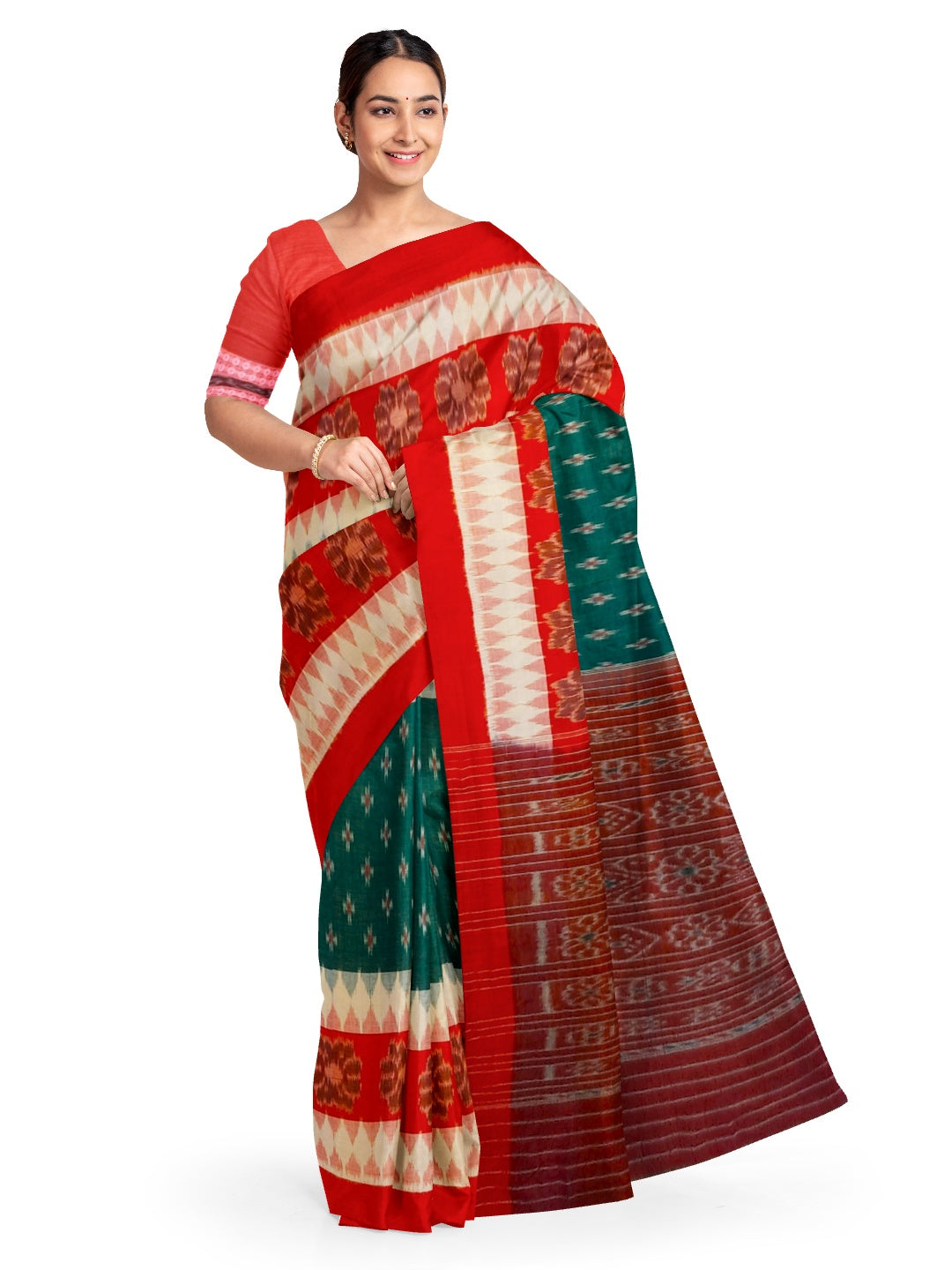 Multi colured Cotton Odisha Ikat saree  with mix match cotton ikat blouse