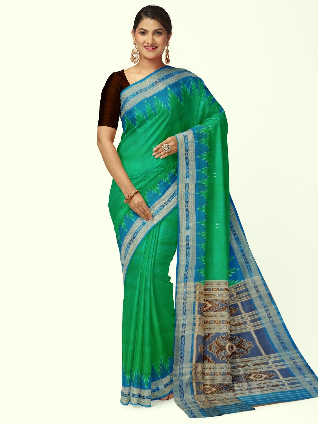 Green with Blue Odisha Khandua Pata Silk Saree