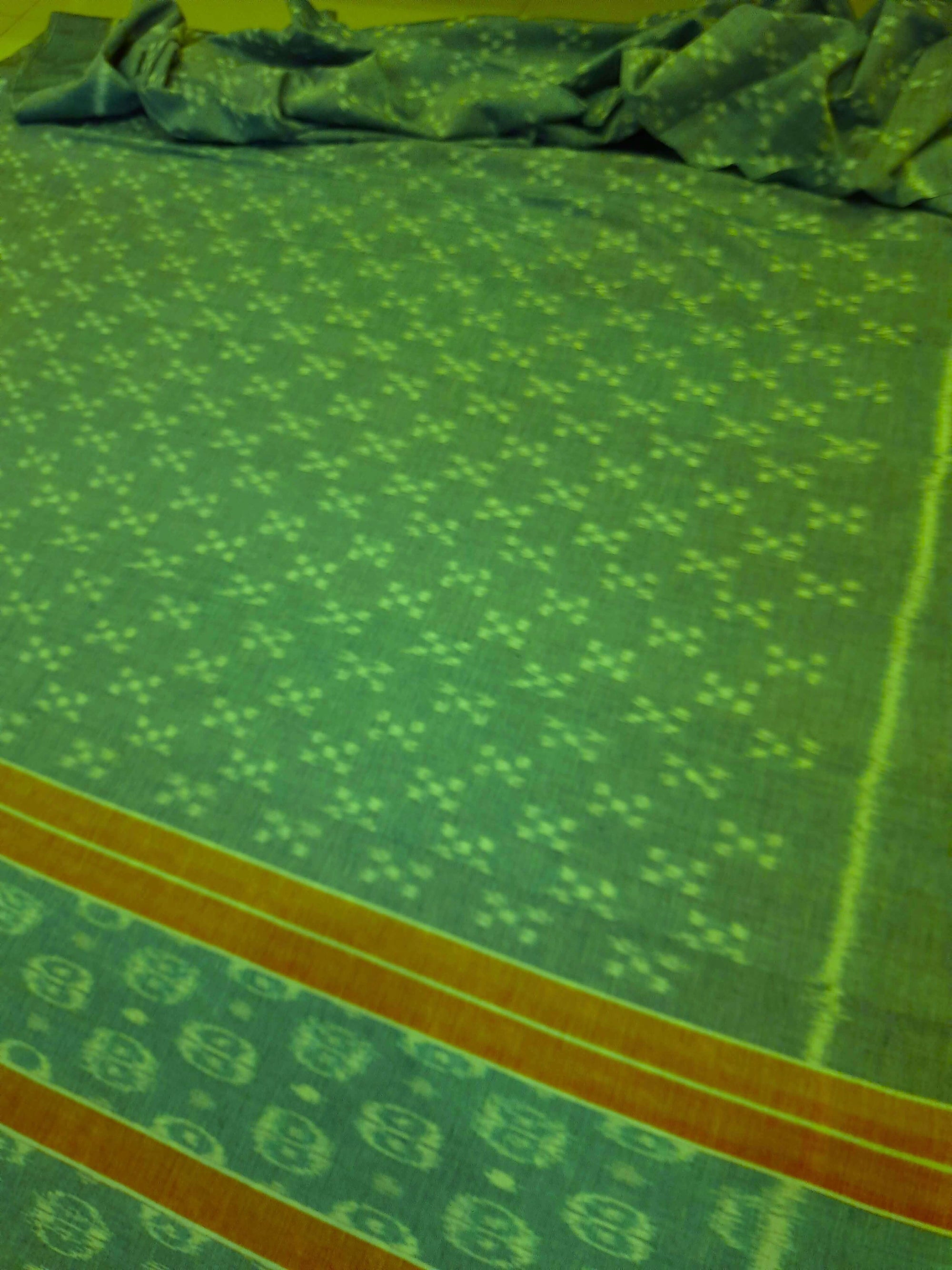 Green Cotton Odisha Ikat saree with mix match cotton ikat blouse piece