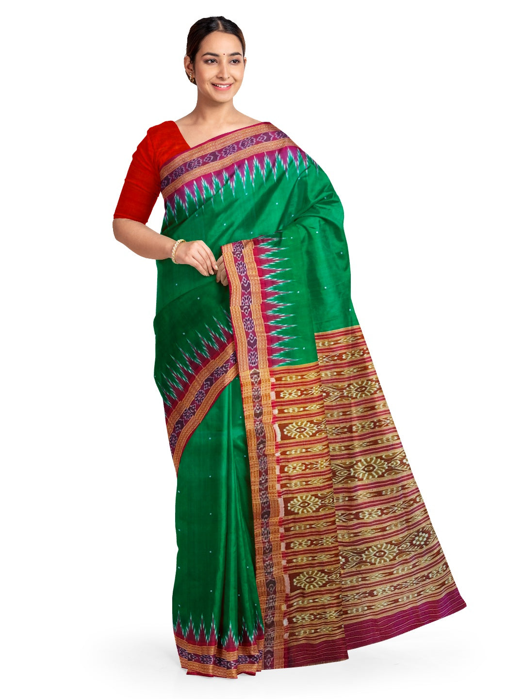 Green with Pink Odisha Khandua Pata Silk Saree