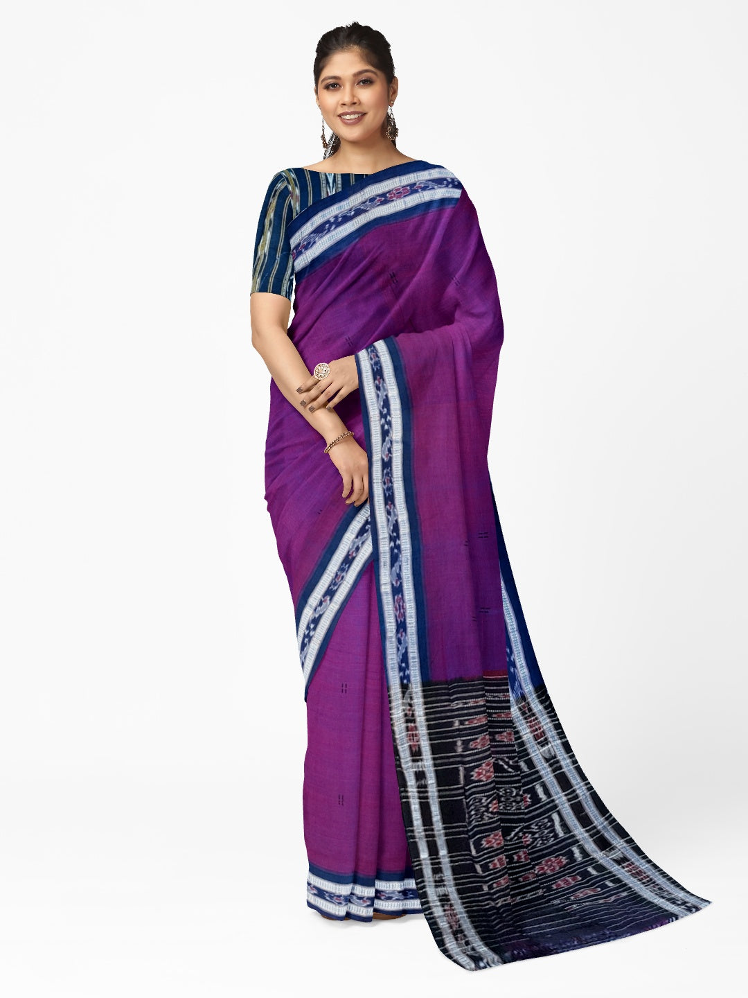 Purple with Blue combination Odisha Ikat saree  with cotton ikat blouse piece