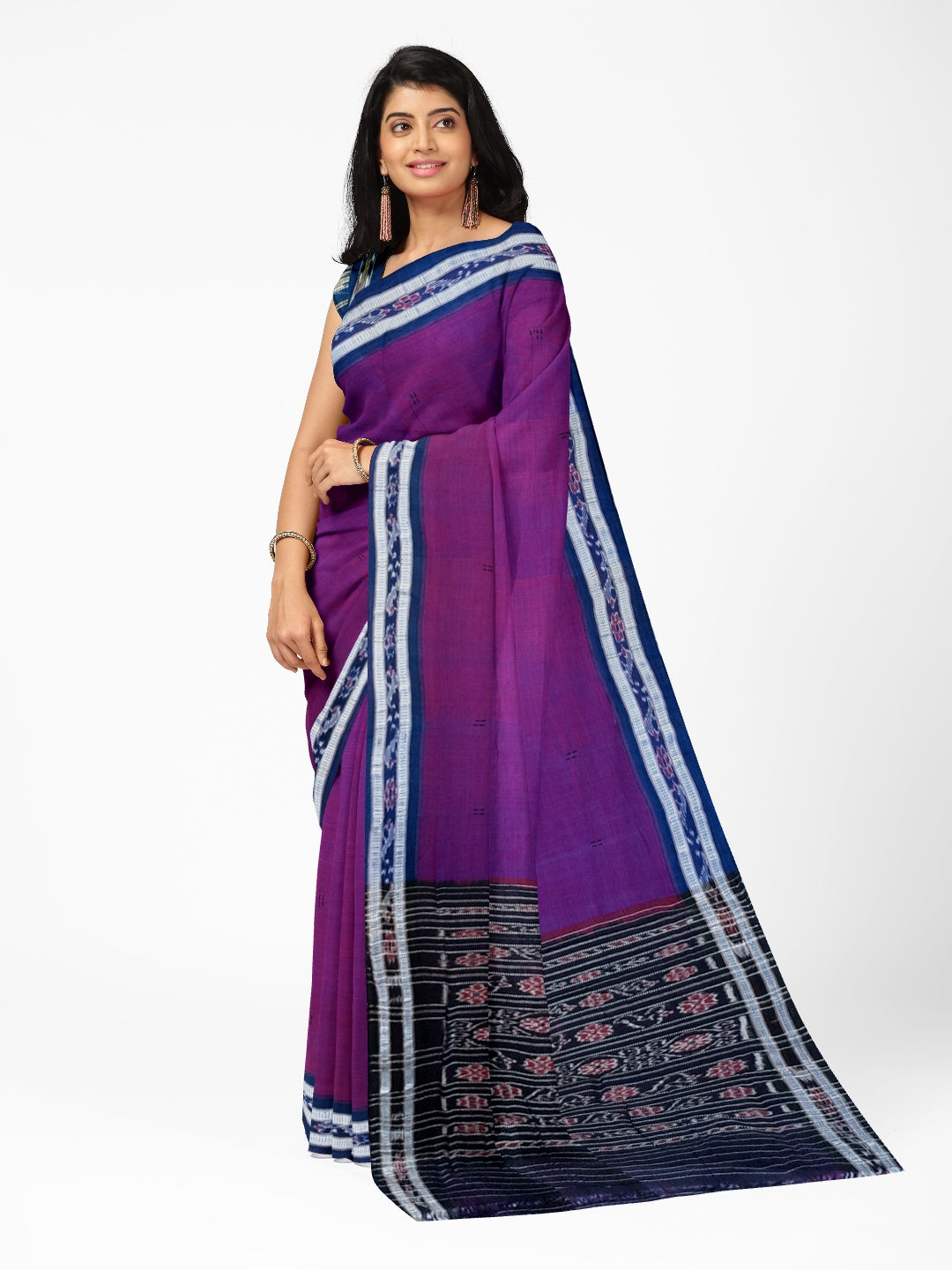 Purple with Blue combination Odisha Ikat saree  with cotton ikat blouse piece