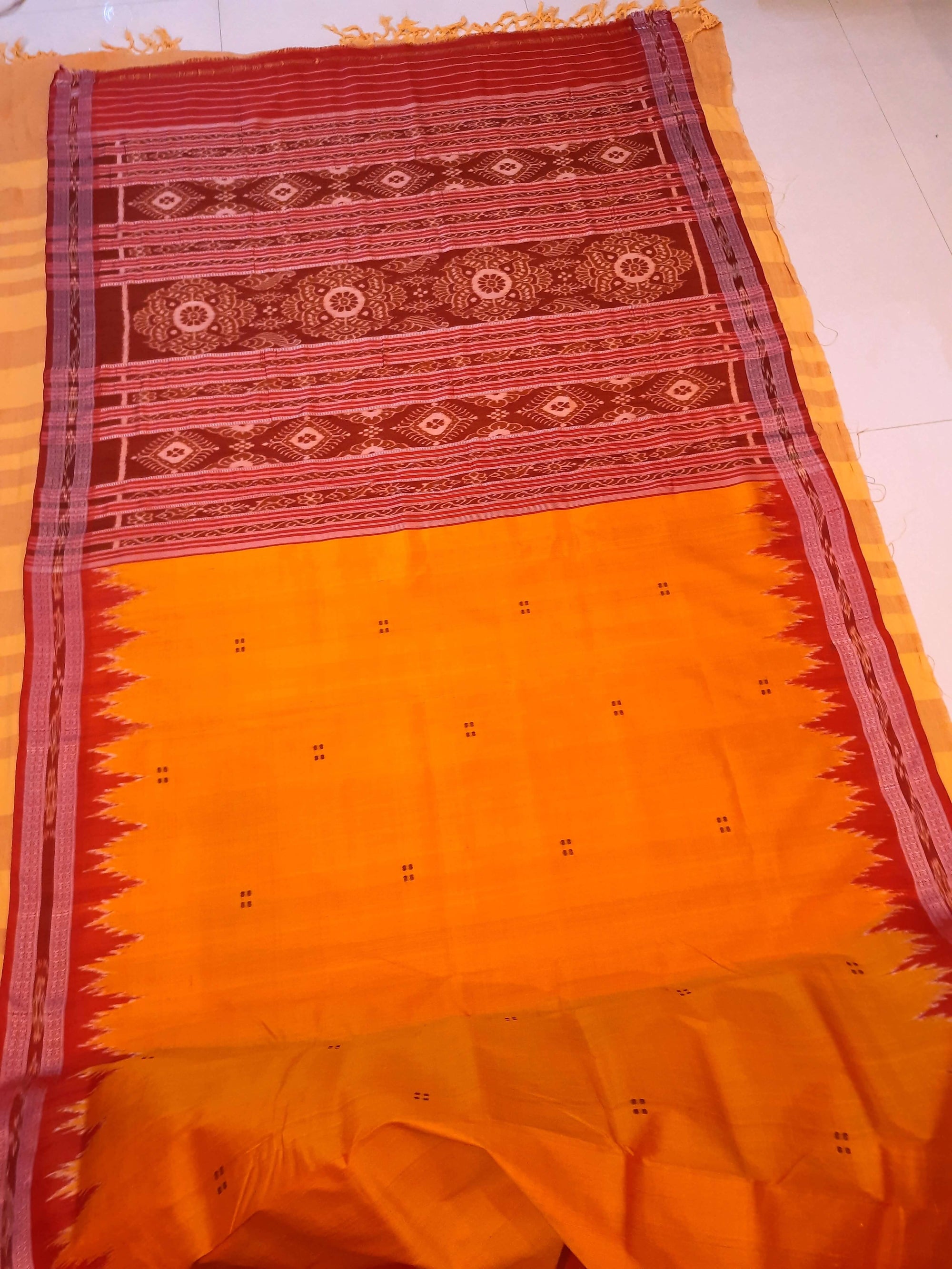 Golden with Red Odisha Khandua Pata Silk Saree