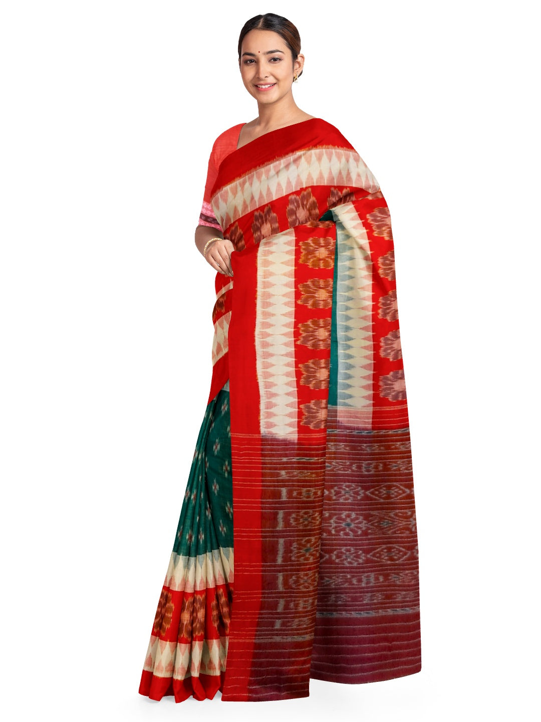 Multi colured Cotton Odisha Ikat saree  with mix match cotton ikat blouse