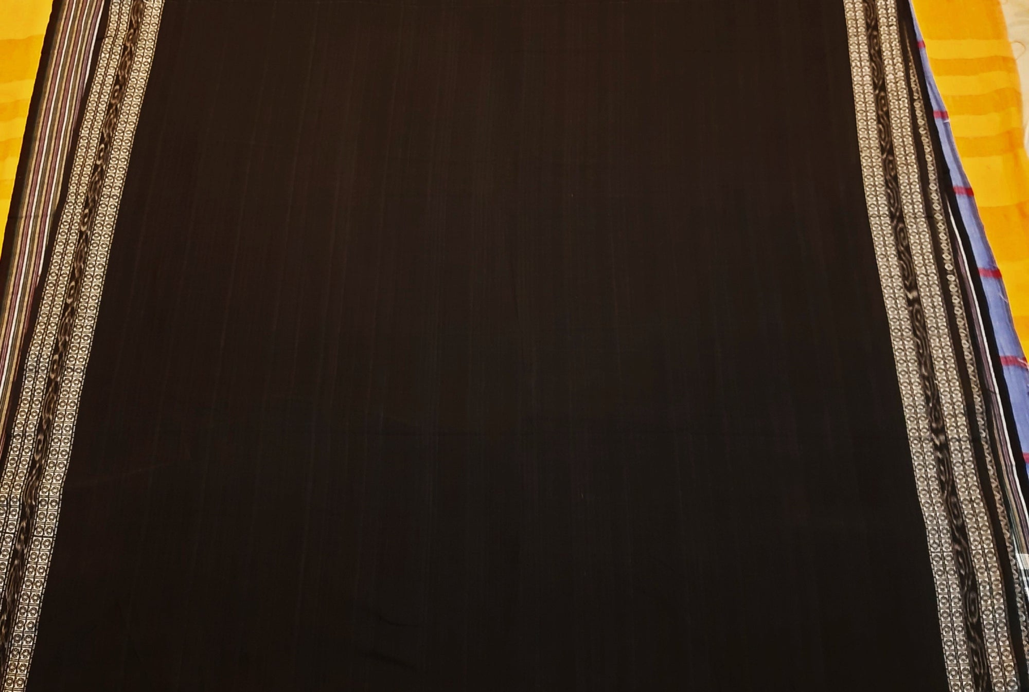 Grey Orange half half colored body Odisha Ikat saree with cotton ikat blouse piece