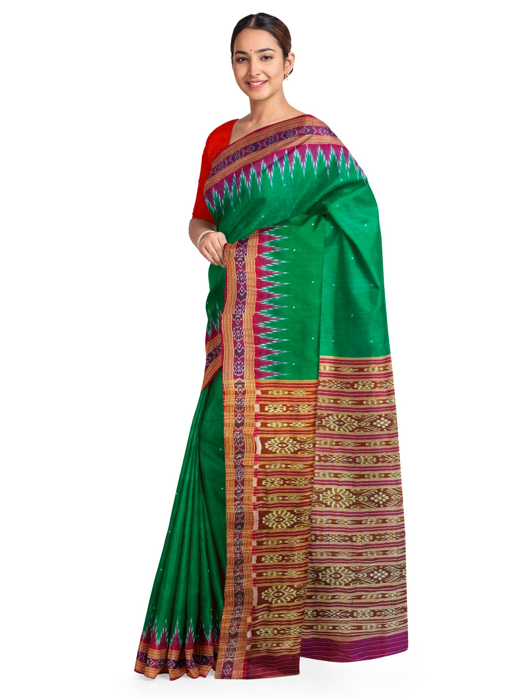 Green with Pink Odisha Khandua Pata Silk Saree