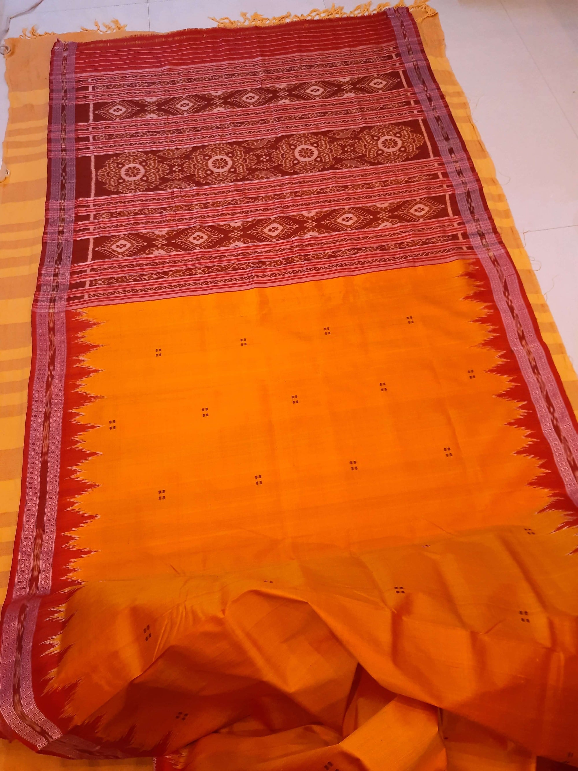 Golden with Red Odisha Khandua Pata Silk Saree