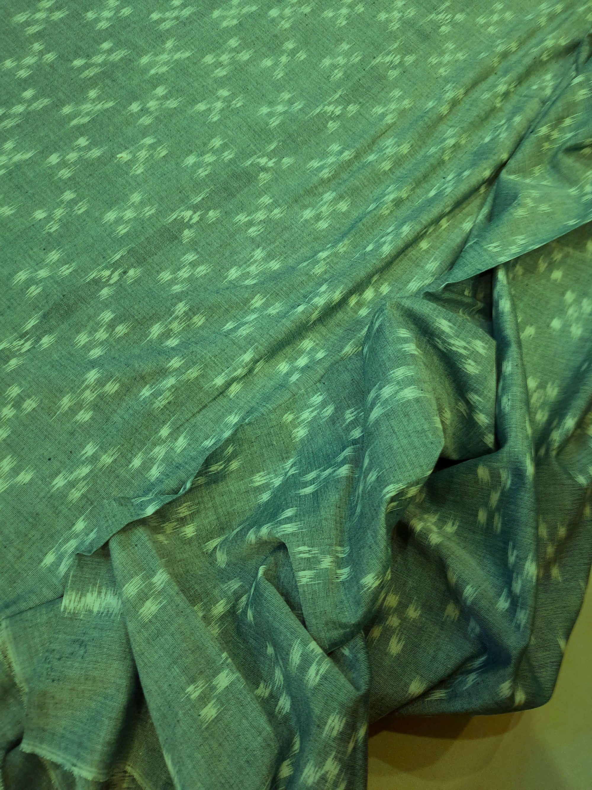 Green Cotton Odisha Ikat saree with mix match cotton ikat blouse piece